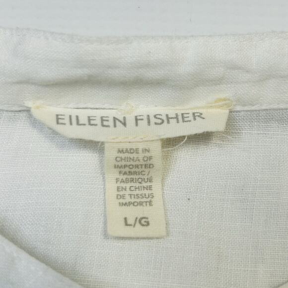 Eileen Fisher White Organic Handkerchief Linen Classic Band Collar Shirt Large - Picture 9 of 9